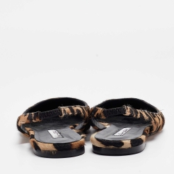 Brian Atwood Beige/Black Pony Hair Slingback Flat Sandals Size 38.5