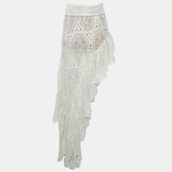 Pre Owned Bronx & Banco White Lace Belted Asymmetric Mini Skirt XS
