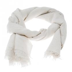 Brunello Cucinelli Cream Sequined Lurex Blend Silk and Cashmere Scarf