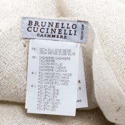 Brunello Cucinelli Cream Sequined Lurex Blend Silk and Cashmere Scarf