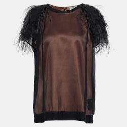 Black Silk Feather Trimmed Top