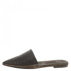 Brunello Cucinelli Grey Suede Monile Pointed Toe Slip On Mules Size 38
