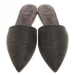 Brunello Cucinelli Grey Suede Monile Pointed Toe Slip On Mules Size 38