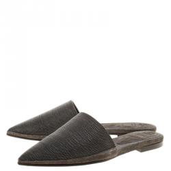 Brunello Cucinelli Grey Suede Monile Pointed Toe Slip On Mules Size 38