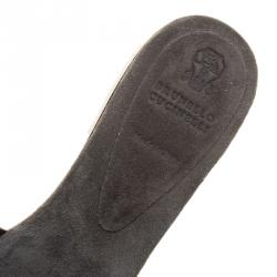 Brunello Cucinelli Grey Suede Monile Pointed Toe Slip On Mules Size 38