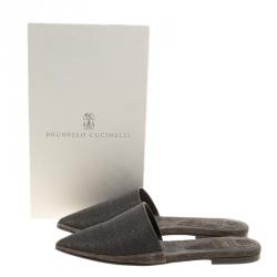 Brunello Cucinelli Grey Suede Monile Pointed Toe Slip On Mules Size 38