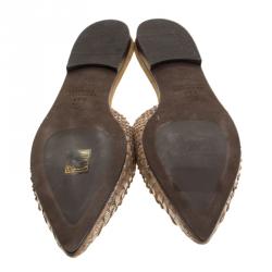 Brunello Cucinelli Beige Metallic Python Lamin Pointed Toe Slip On Mules Size 38.5 