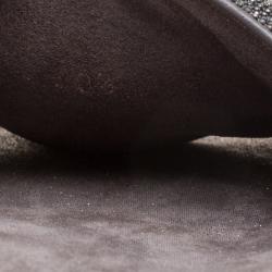 Brunello Cucinelli Metallic Grey Embellished Leather Monili Flat Slides Size 40.5