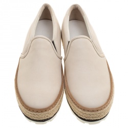 Pre Owned Brunello Cucinelli Beige Leather Espadrille Slip On Sneakers Size 40