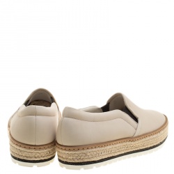 Pre Owned Brunello Cucinelli Beige Leather Espadrille Slip On Sneakers Size 40