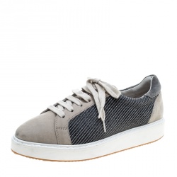 Brunello Cucinelli Beige Nubuck Paneled Platform Sneakers Size 40