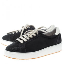 Pre Owned Brunello Cucinelli Grey Leather Embellished Sneakers Size 40