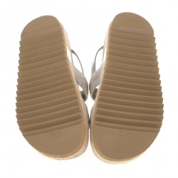 Brunello Cucinelli Metallic Silver Beaded Strap Espadrille Flat Sandals Size 39