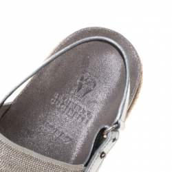 Brunello Cucinelli Metallic Silver Beaded Strap Espadrille Flat Sandals Size 39