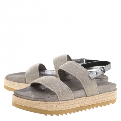 Brunello Cucinelli Metallic Silver Beaded Strap Espadrille Flat Sandals Size 39