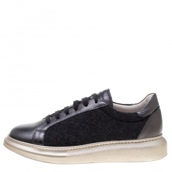 Brunello Cucinelli Dark Grey Wool And Leather Platform Sneakers Size 38