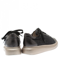 Brunello Cucinelli Dark Grey Wool And Leather Platform Sneakers Size 37.5