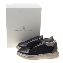 Brunello Cucinelli Dark Grey Wool And Leather Platform Sneakers Size 39