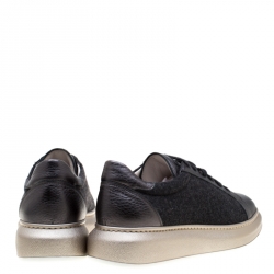 Brunello Cucinelli Dark Grey Wool And Leather Platform Sneakers Size 39
