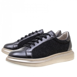 Brunello Cucinelli Dark Grey Wool And Leather Platform Sneakers Size 39