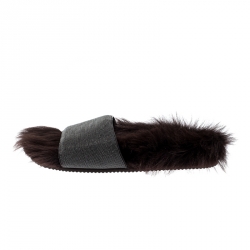 Brunello Cucinelli Brown Monile Bead And Shearling Slip On Slides Size 37