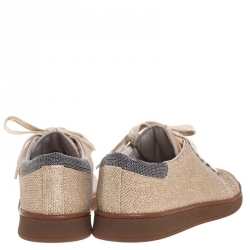 Brunello Cucinelli Beige Glitter Fabric Low Top Sneakers Size 38