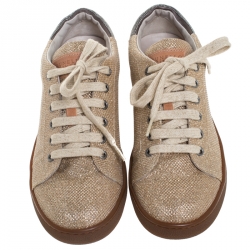Brunello Cucinelli Beige Glitter Fabric Low Top Sneakers Size 38