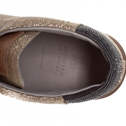 Brunello Cucinelli Beige Glitter Fabric Low Top Sneakers Size 38
