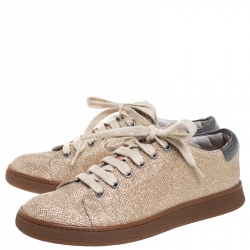 Brunello Cucinelli Beige Glitter Fabric Low Top Sneakers Size 38