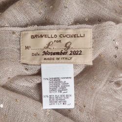 Pre Owned Brunello Cucinelli Beige Sequined Cashmere & Silk Stole