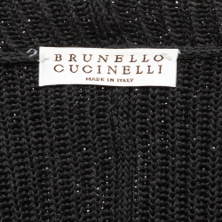 Brunello Cucinelli Black Embellished Rib Knit Hooded Jacket L