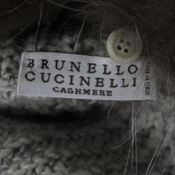 Pre Owned Brunello Cucinelli Raccoon Fur Collar Monili Trim Oversized Cashmere Jacket M