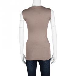 Pre Owned Brunello Cucinelli Brown Rib Jersey Embellished Neck Detail Sleeveless Top S