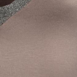 Pre Owned Brunello Cucinelli Brown Rib Jersey Embellished Neck Detail Sleeveless Top S