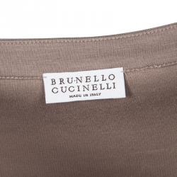 Pre Owned Brunello Cucinelli Brown Rib Jersey Embellished Neck Detail Sleeveless Top S