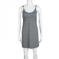 Pre Owned Brunello Cucinelli Grey Cotton Silver Embellished Strap Detail Sleeveless Dress S