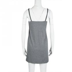 Pre Owned Brunello Cucinelli Grey Cotton Silver Embellished Strap Detail Sleeveless Dress S