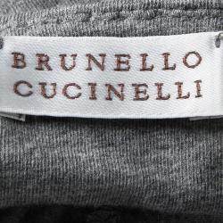 Pre Owned Brunello Cucinelli Grey Cotton Silver Embellished Strap Detail Sleeveless Dress S