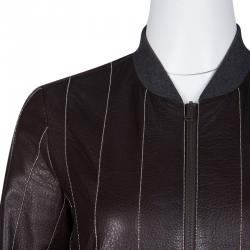 Pre Owned Brunello Cucinelli Brown Leather Embellished Zip Front Bomber Jacket S