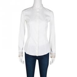Pre Owned Brunello Cucinelli White Contrast Mesh Cuff Detail Long Sleeve Shirt S