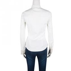 Pre Owned Brunello Cucinelli White Contrast Mesh Cuff Detail Long Sleeve Shirt S