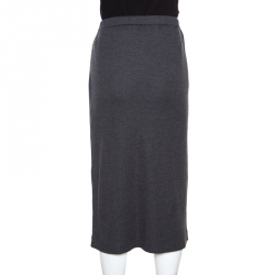 Pre Owned Brunello Cucinelli Grey Wool Embellished Side Seam Detail Midi Skirt XL