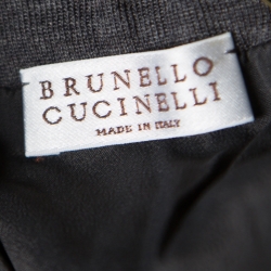 Pre Owned Brunello Cucinelli Grey Wool Embellished Side Seam Detail Midi Skirt XL
