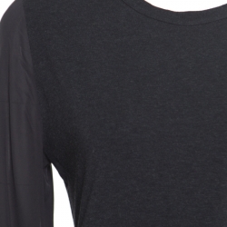 Pre Owned Brunello Cucinelli Grey Cotton and Silk Sleeve Trim T-Shirt XL