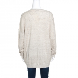 Pre Owned Brunello Cucinelli Beige Metallic Knit Linen Long Sleeve Sweater XXL