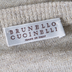 Pre Owned Brunello Cucinelli Beige Metallic Knit Linen Long Sleeve Sweater XXL