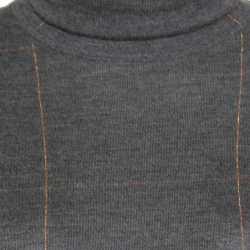Brunello Cucinelli Grey Cashmere Lurex Knit Drop Shoulder Turtleneck Sweater S