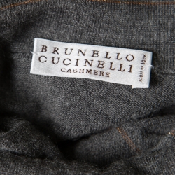 Brunello Cucinelli Grey Cashmere Lurex Knit Drop Shoulder Turtleneck Sweater S
