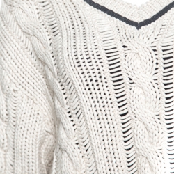 Brunello Cucinelli Beige Chunky Knit Monili Trim V Neck Sweater S