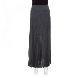 Pre Owned Brunello Cucinelli Grey Knit Pleated Front Slit Detail Maxi Skirt S 